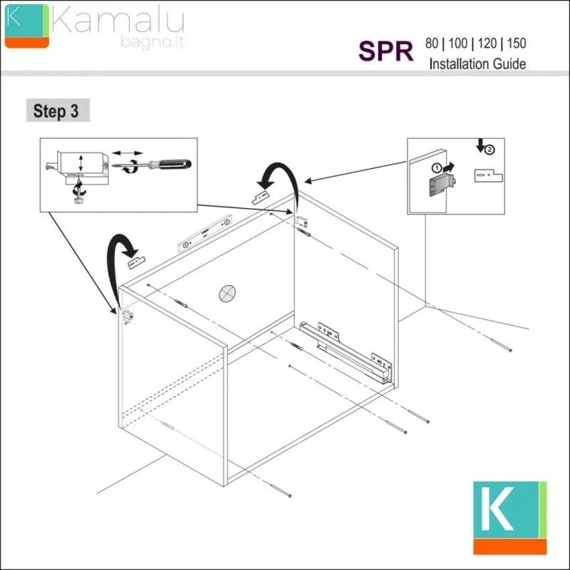 Kamalu - mobile bagno 75 cm lavabo incasso e due cassetti nel-75