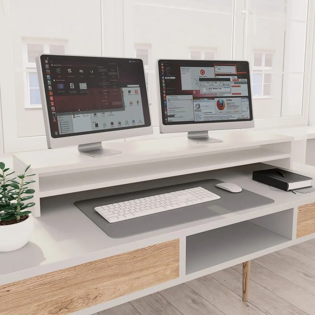 Supporto Per Monitor Bianco 100x24x13 Cm İn Legno Multistrato /