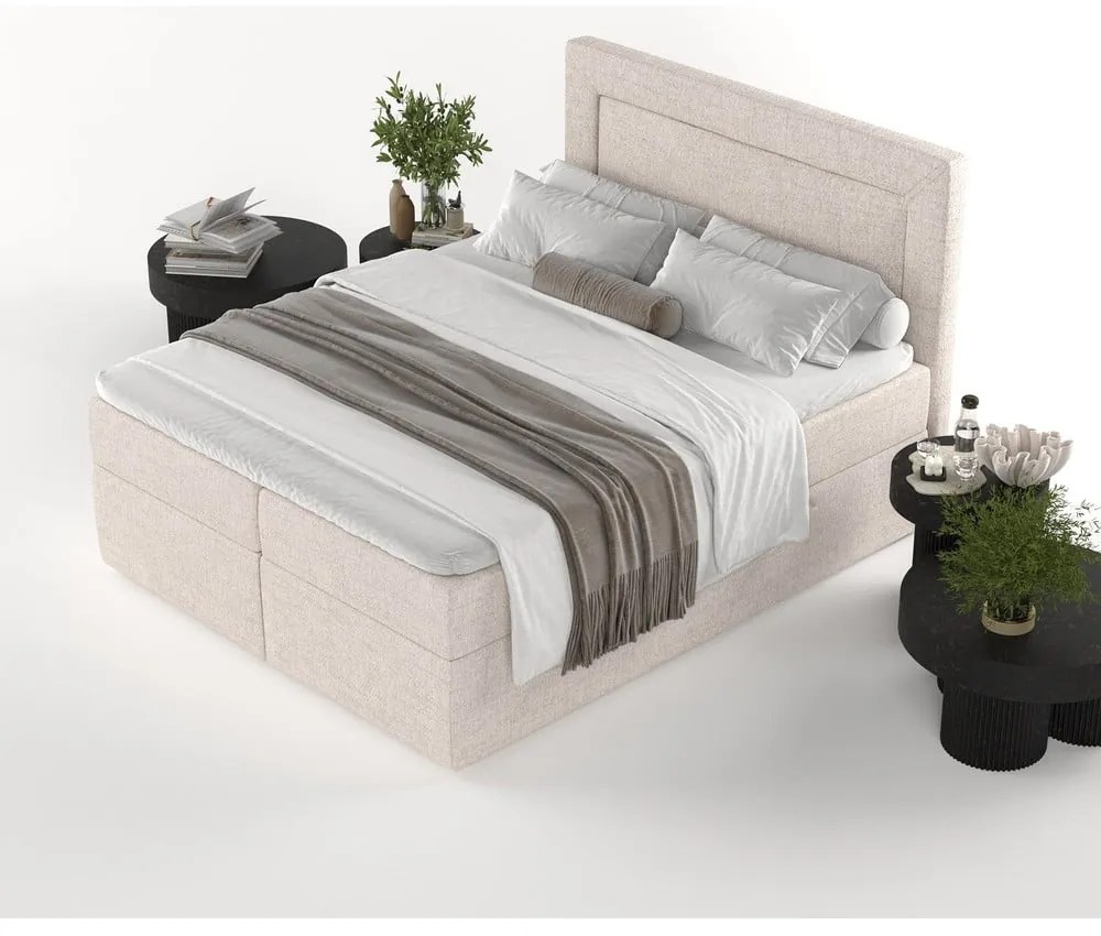 Letto boxspring beige con contenitore 200x200 cm Imagine - Maison de Rêve