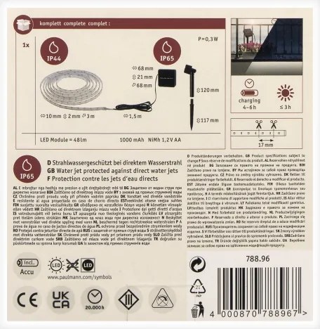 Paulmann 78896 - LED/0,3W IP44 Striscia solare 3m 1,2V 1000 mAh