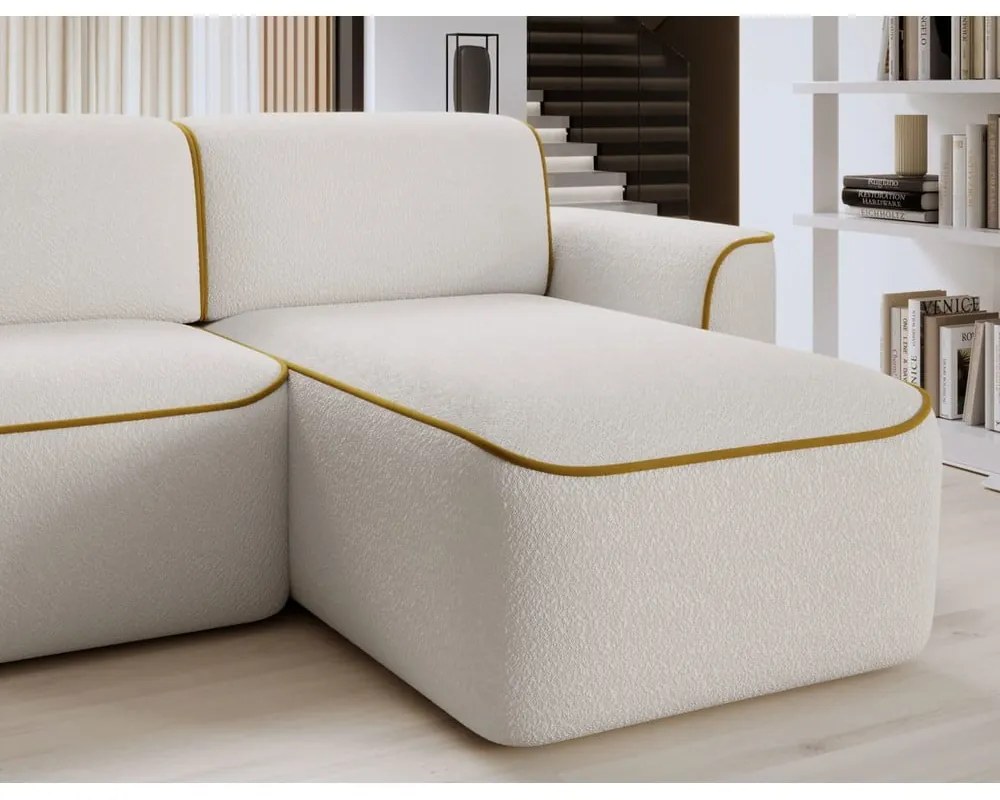Divano angolare giallo/color crema (con penisola a destra/con chaise lounge) e rivestimento in bouclé Ume – ELTAP