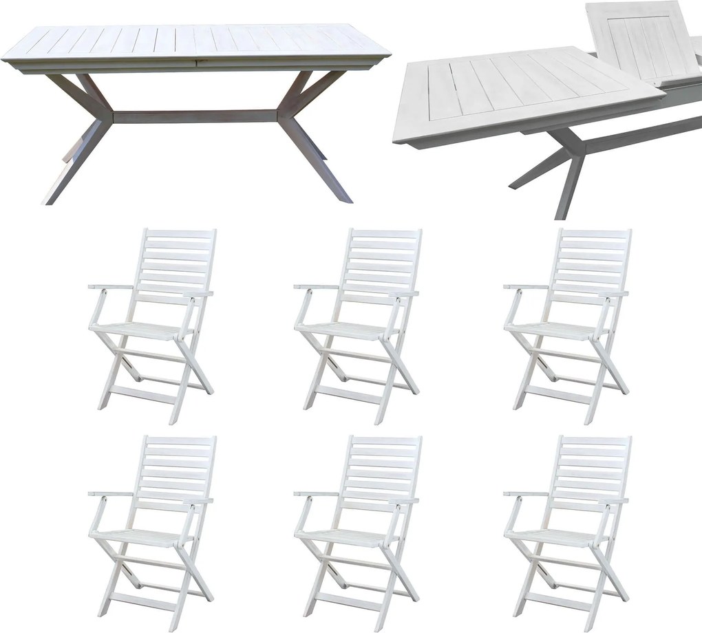 CAESAR - set tavolo in legno massiccio di acacia con 6 poltrone Sortis