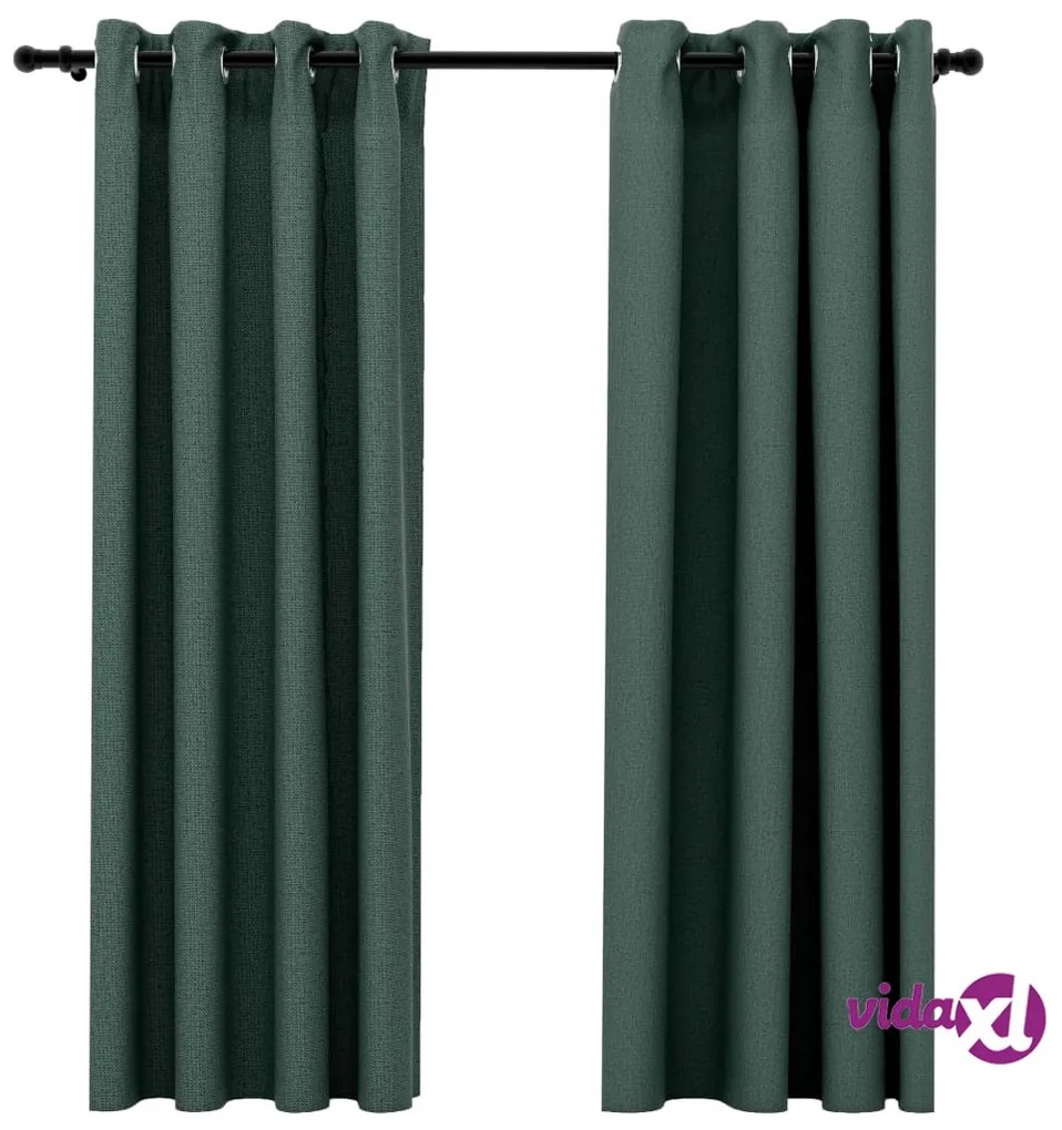 vidaXL Tende Oscuranti Effetto Lino con Occhielli 2 pz Verdi 140x175cm