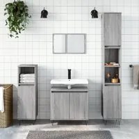 Set Mobili da Bagno 3 pz Grigio Sonoma in Legno Multistrato 3190281