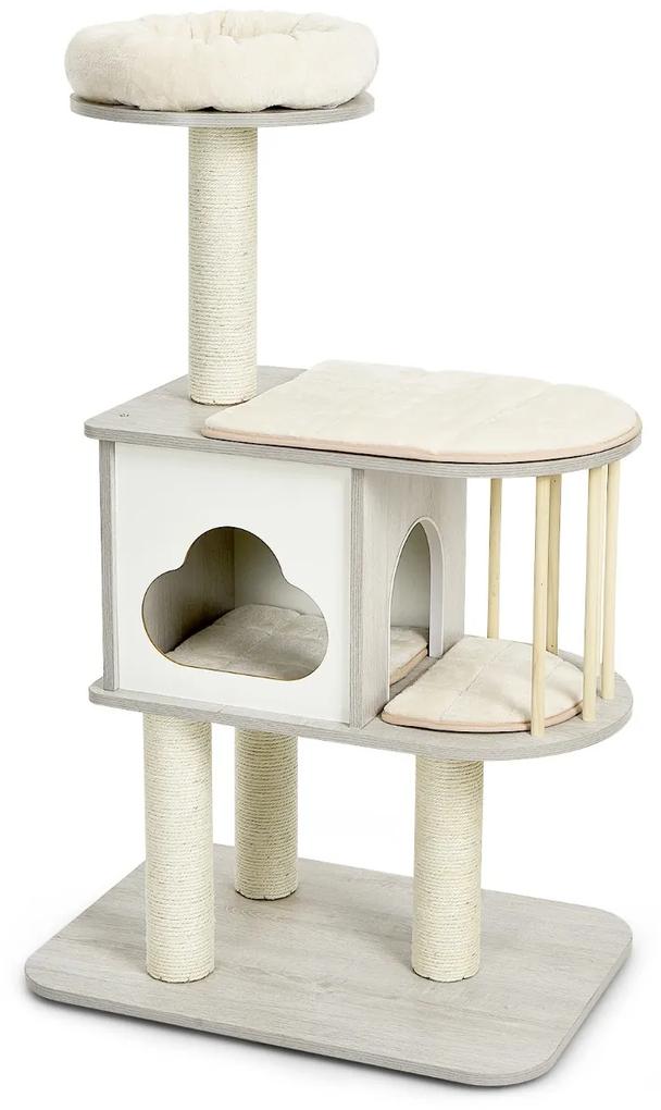 Costway Albero tiragraffi per gatti, Torre di legno con piattaforma tiragraffi e cuscini lavabili Naturale