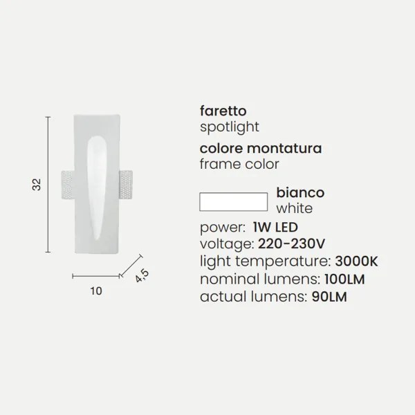 Lampada faretto LED da incasso LIMBO in gesso verniciato Bianco 10x32 cm