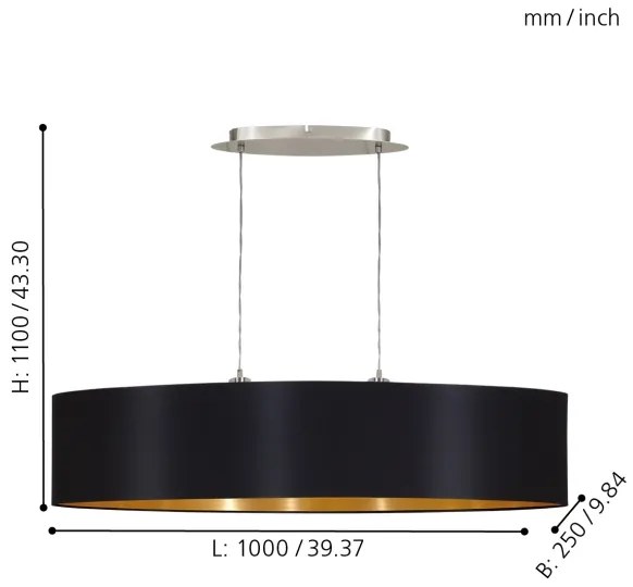 Eglo 31616 - Lampadario a sospensione con filo MASERLO 2xE27/60W/230V