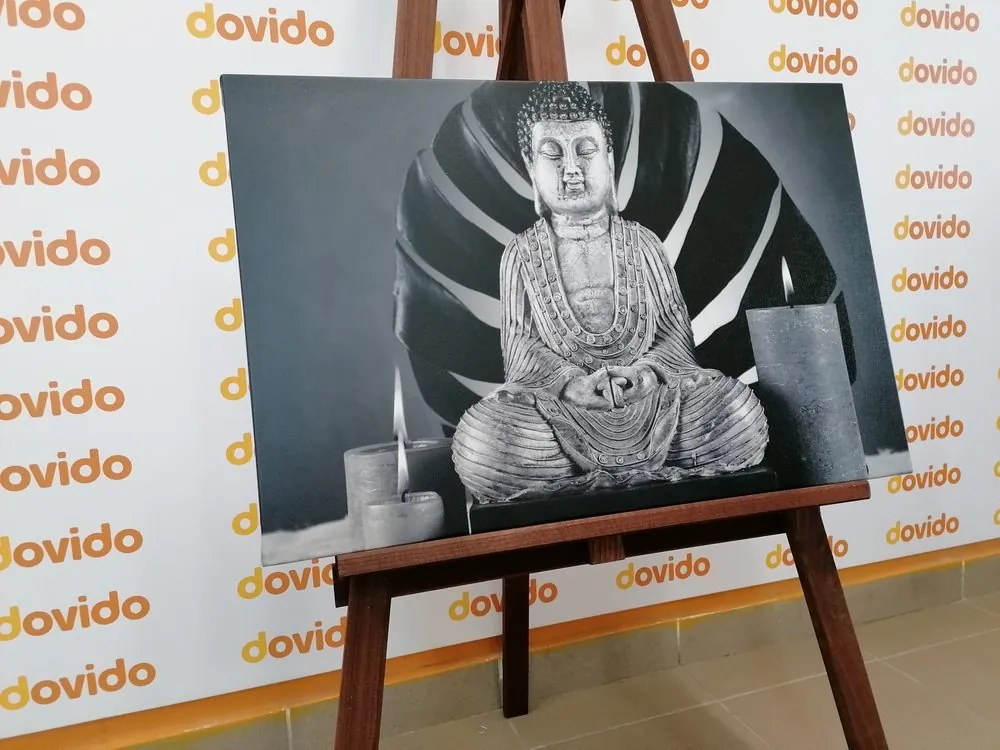 Stampa su tela – Buddha con natura morta rilassante in bianco e nero