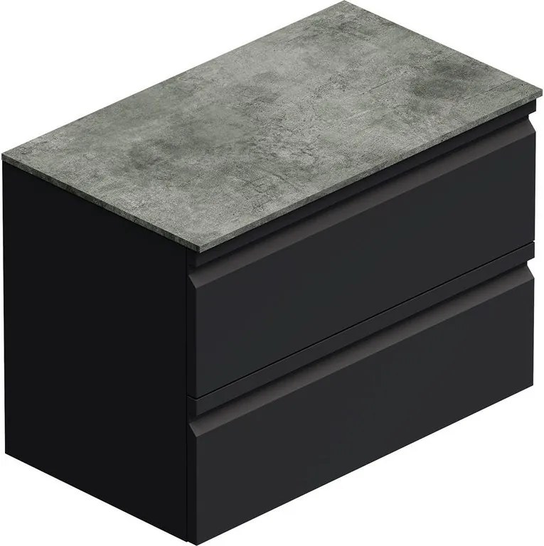 Mobile Pull L80 H55 P45 grafite opaco laccato 2 cassetti a chiusura ammortizzata e top gres nero Creta per lavabo in appoggio, piedini non inclusi