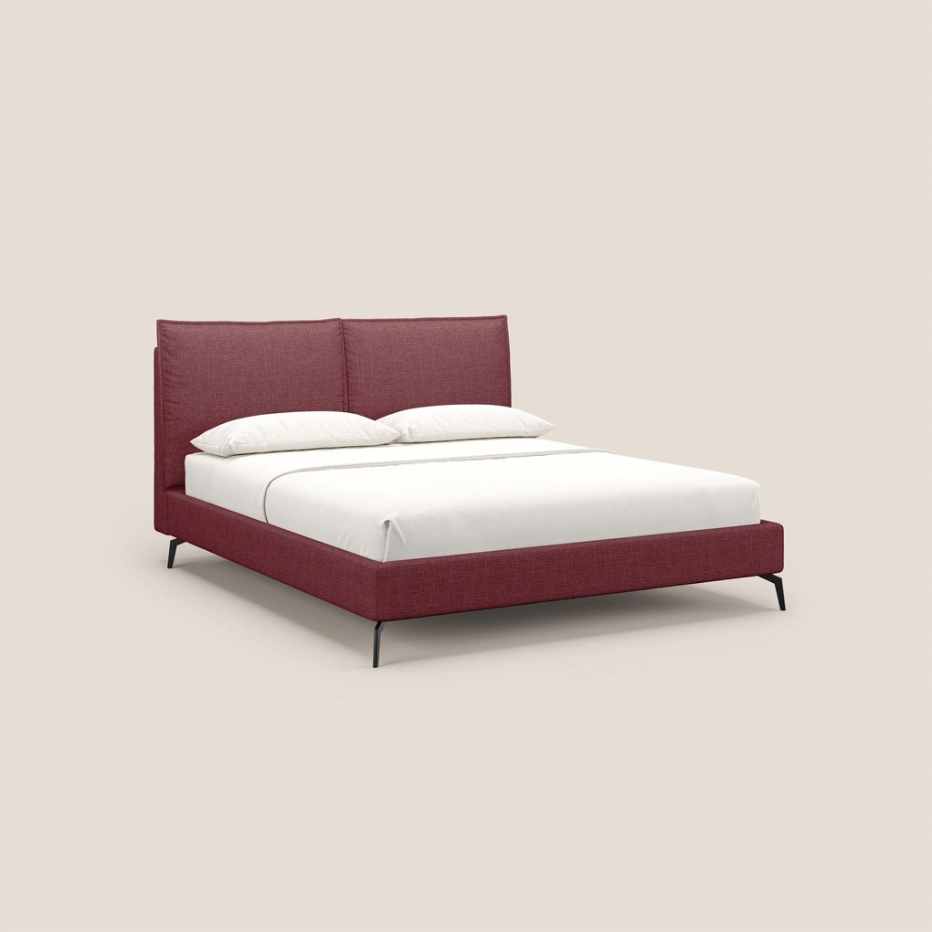 Cloe letto imbottito con piedi in metallo sfoderabile in tessuto fiammato impermeabile T06 rosso