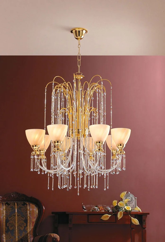 Lampadario 8 luci oro e cristallo -  404/8 - Royal Crystal - Arredoluce Cromo