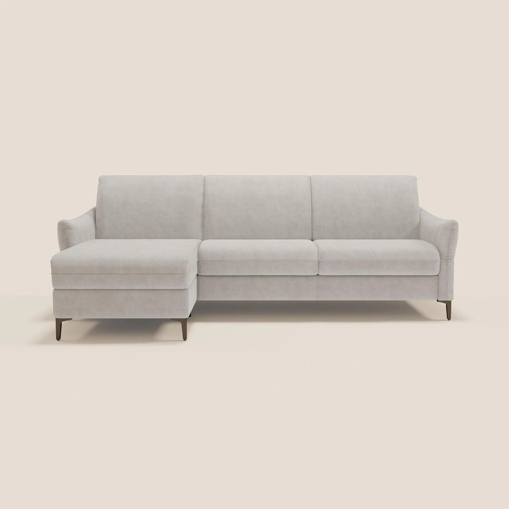Dalia divano letto angolare con materasso alto 18 cm piedini alti e penisola contenitore in tessuto smacchiabile T17