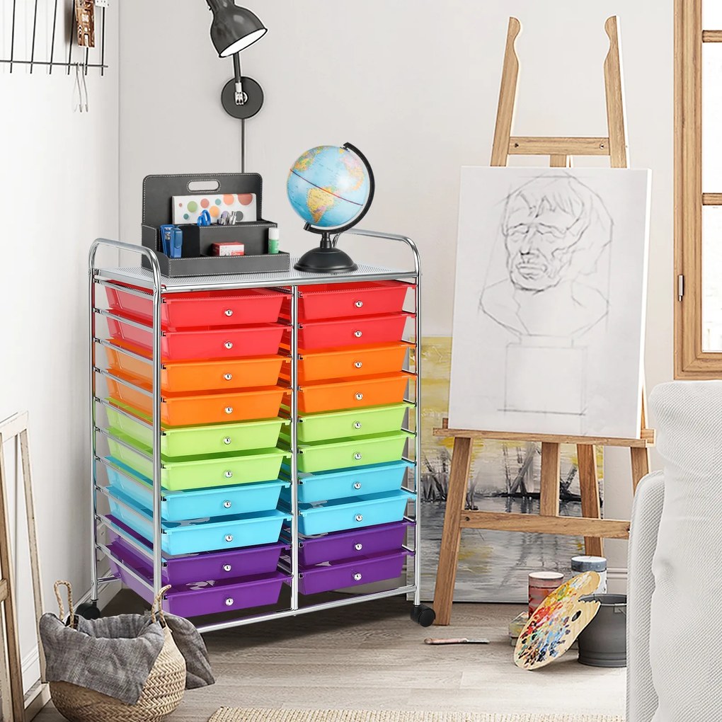 Costway Carrello cassettiera multiuso e leggero con 20 cassetti, Contenitore con ruote per ufficio e casa Colorato