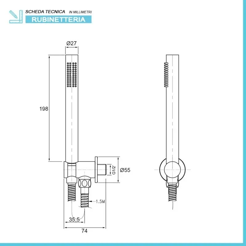 Set doccia incasso completo con soffione 20 inox e kit doccia Gemma
