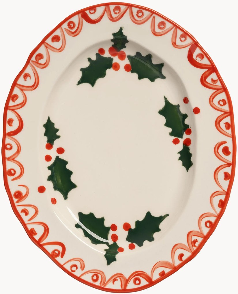 Piatto da portata natalizio dipinto a mano Holly