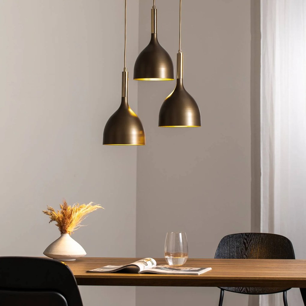 Luminex Lampada a sospensione Noak a 3 luci, rotonda, titanio/oro/oro, acciaio
