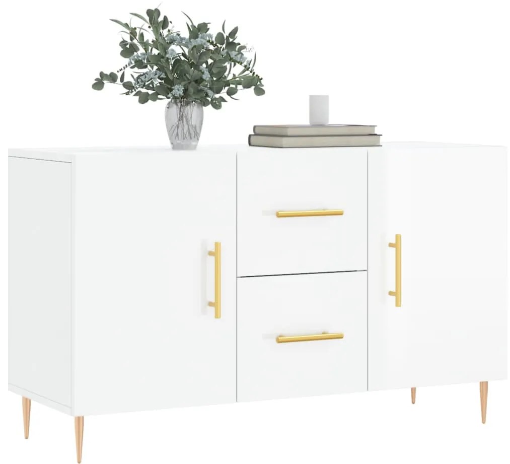 Credenza bianco lucido 100x36x60 cm in legno multistrato