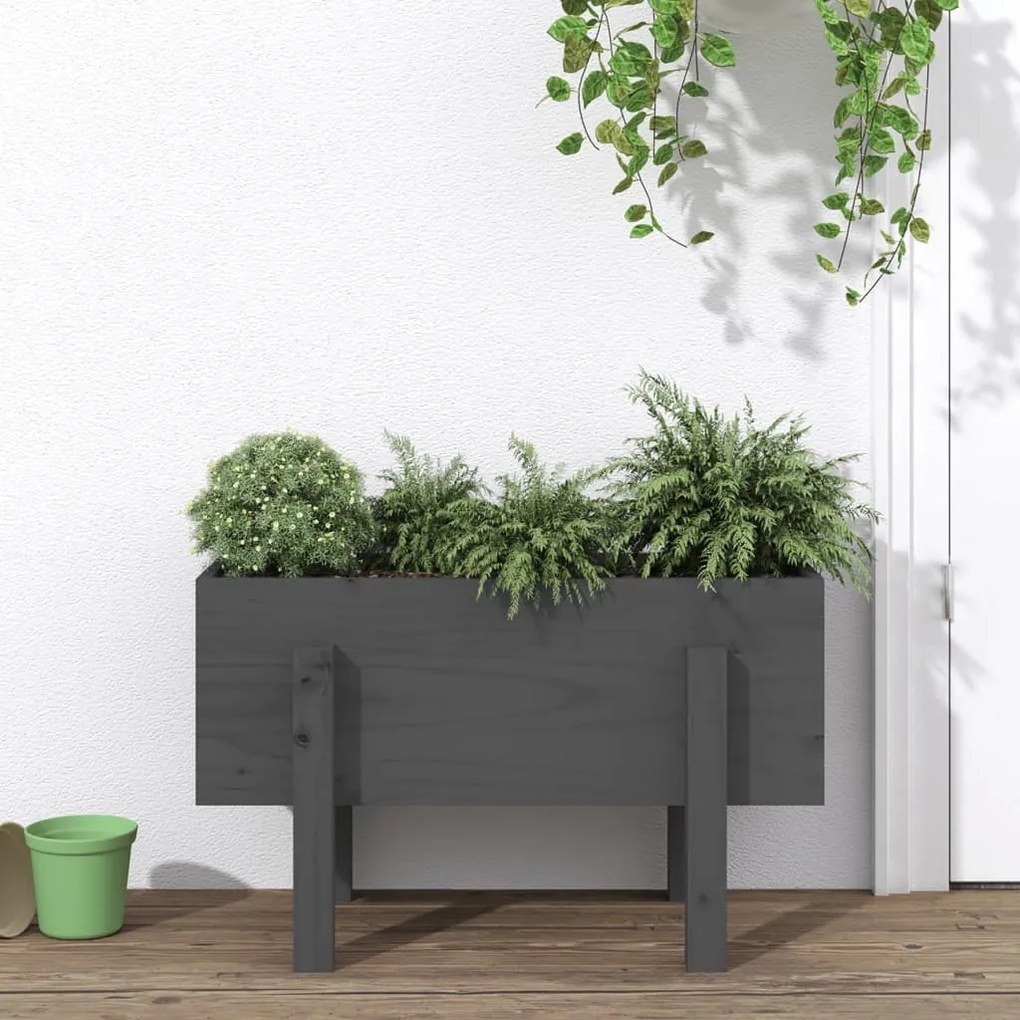 Fioriera Da Giardino Grigia 62x30x38 Cm Legno Massello Di Pino /