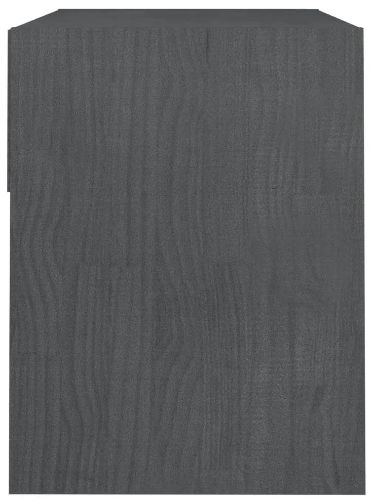 Comodino grigio 40x31x40 cm in legno massello di pino