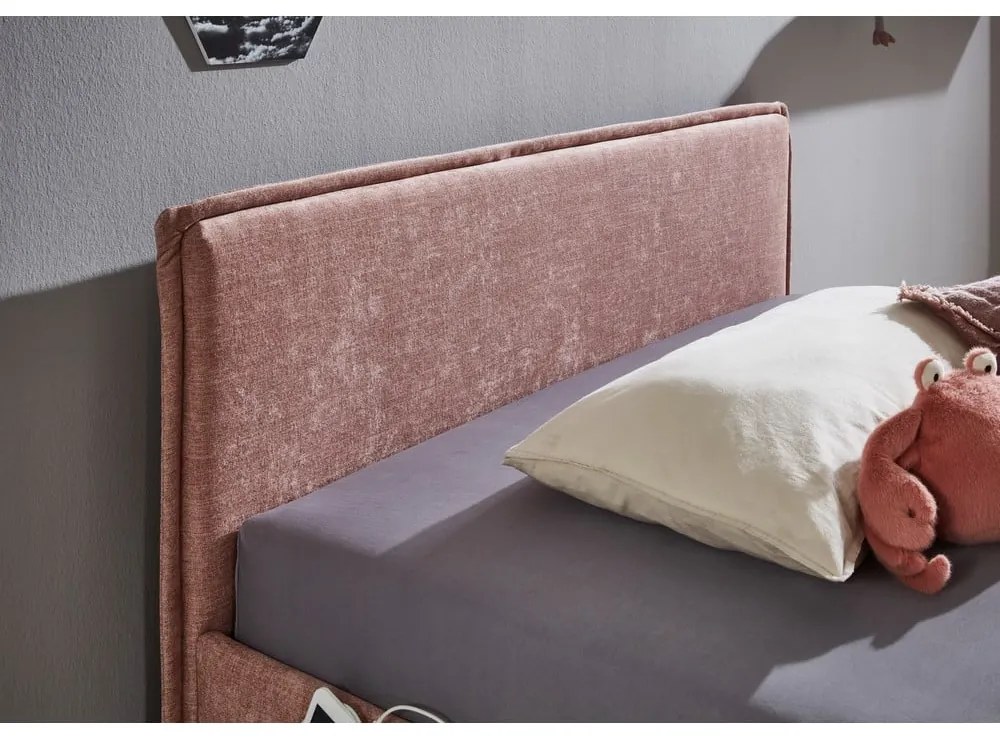 Letto da bambini rosa imbottito con contenitore con rete inclusa 140x200 cm Fun – Meise Möbel