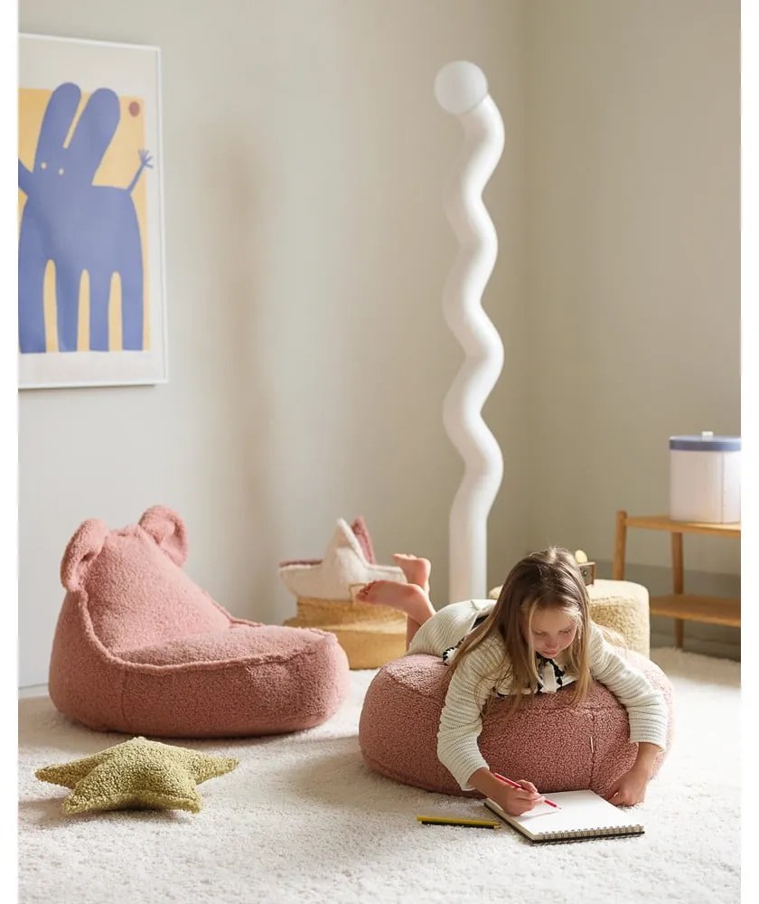 Pouf a sacco per bambini rosa con rivestimento in bouclé Round – Wigiwama