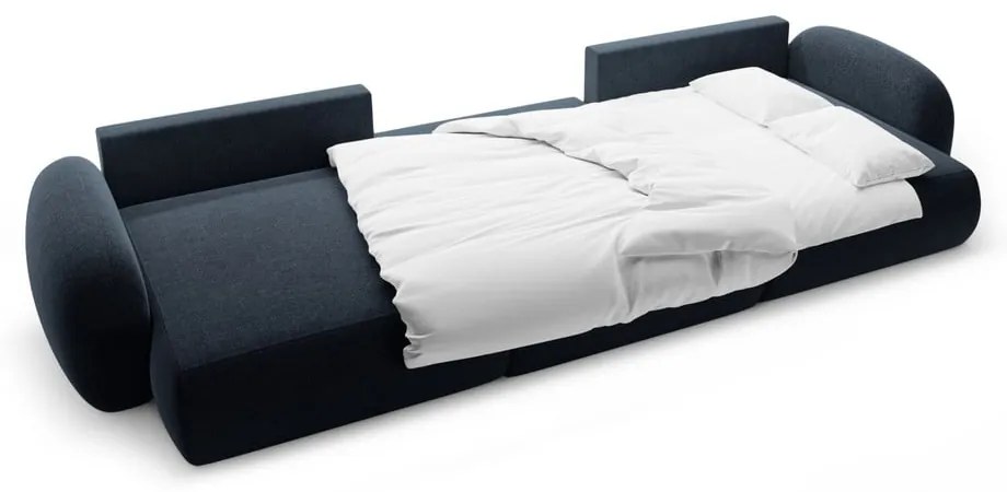 Divano angolare blu scuro allungabile/con contenitore (a U) con rivestimento in ciniglia Tonale – Cosmopolitan Design