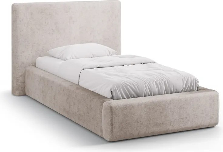 Letto Asti in chenille con contenitore e testiera imbottita - 90×200 cm