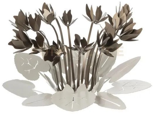 Centro tavola di design ciclamino avorio e bronzo