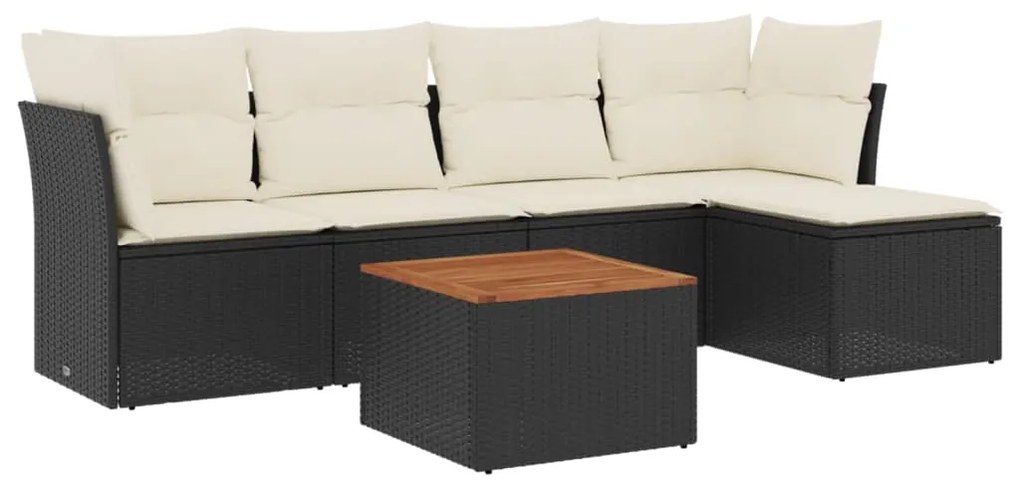 Set divano da giardino 6 pz con cuscini nero in polyrattan