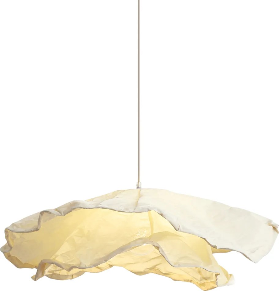 Lampada a sospensione Japandi beige con paralume in tessuto 80 cm - Papel