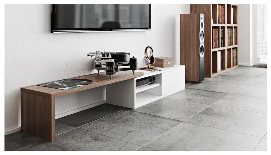 Tavolo TV bianco con dettagli in legno di noce Move - TemaHome