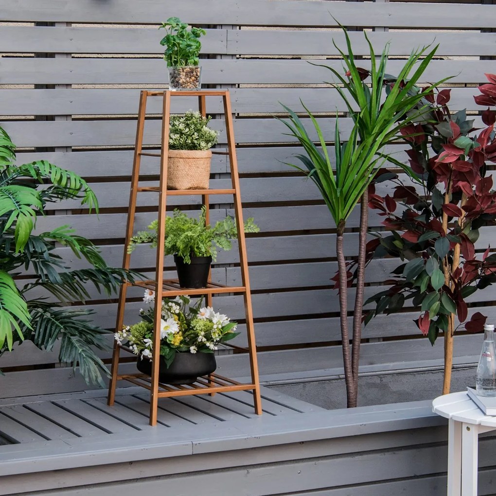 Costway Porta fiori di bambù con 4 livelli per interno ed esterno, Scaffale a scala angolare stabile per piante Marrone