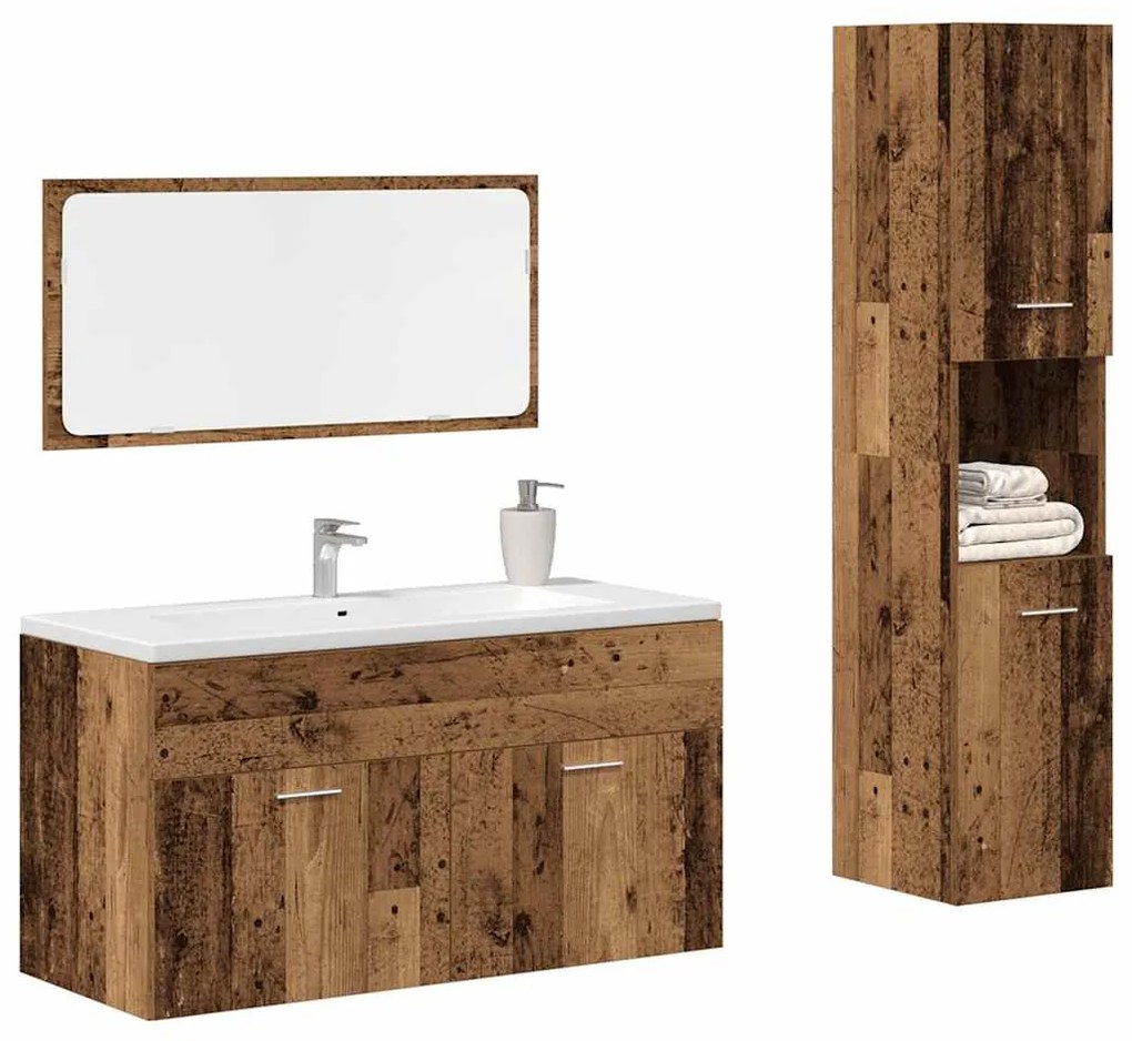 Set Mobili Da Bagno 3 Pz Legno Antico İn Legno Multistrato /