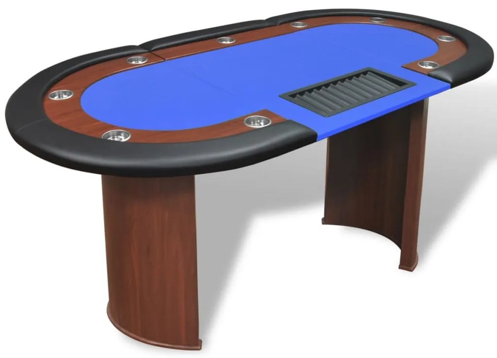 Tavolo Da Poker 10 Giocatori Postazione Dealer Vassoio Chip Blu /