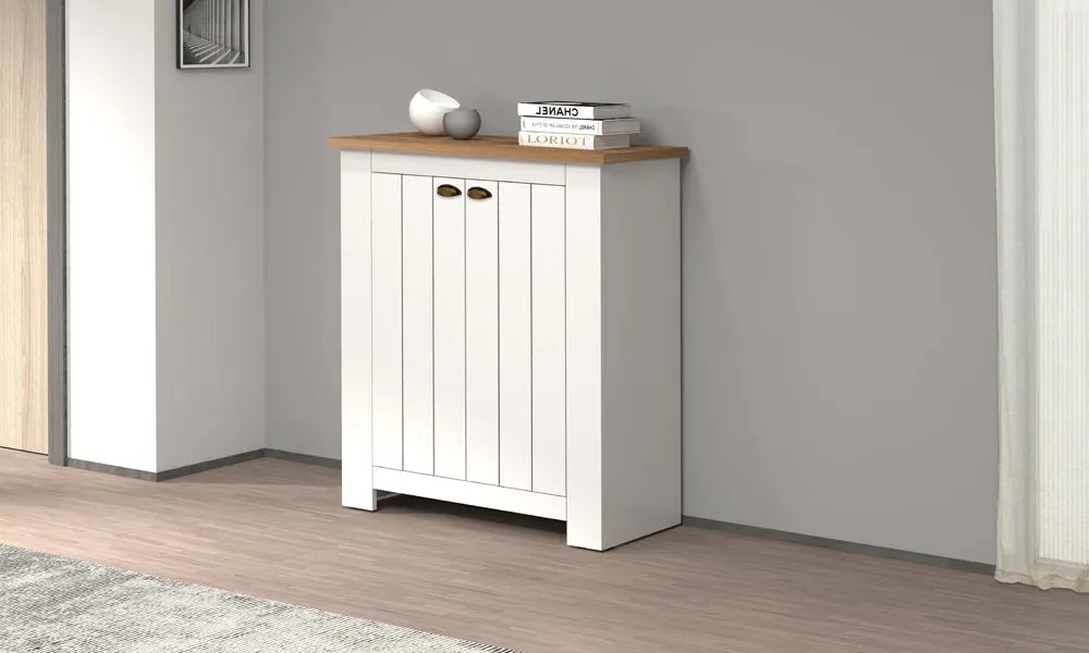 Scarpiera FIGO 2 Ante Battenti - Bianco Rovere Wotan, Elegante e Capiente