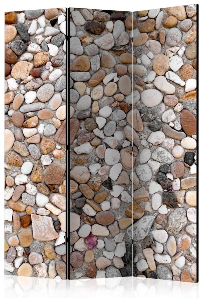 Paravento separè Spiaggia di pietra (3 parti) - mosaico colorato di pietre
