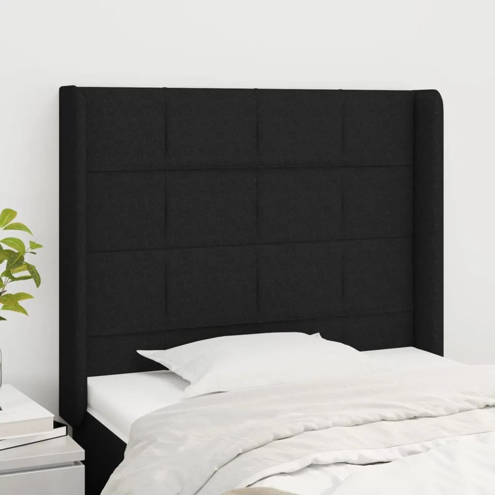 Testiera Ad Orecchio Nera 103x16x118/128 Cm İn Tessuto /