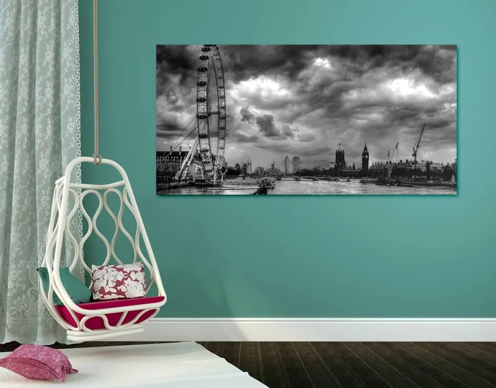 Quadro su tela – Unico Londra e fiume Tamigi in bianco e nero