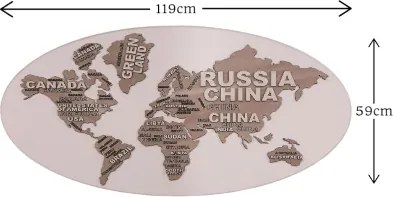 Quadro ovale Planisfero 59x119 cm figura lavorata a legni sovrapposti