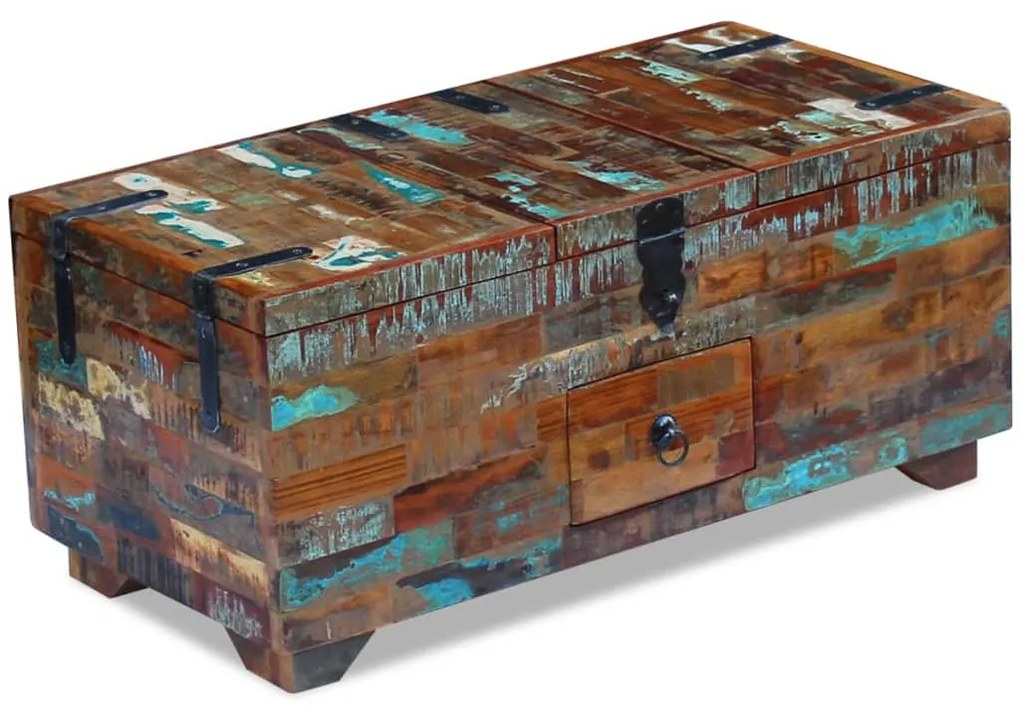 Tavolino da caffè baule legno massello di recupero 80x40x35 cm