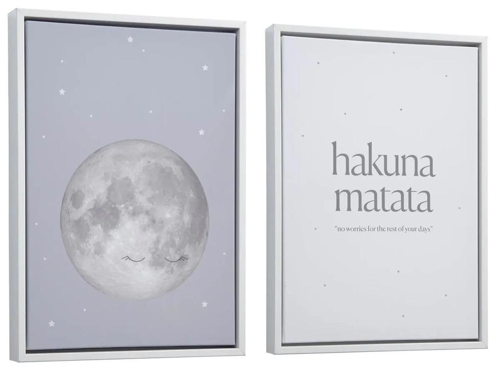 Kave Home - Set Ludmila di 2 cornici in legno bianco con luna grigia
