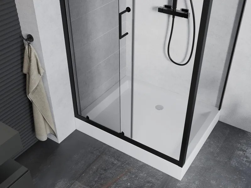 Mexen Apia cabina doccia scorrevole 120 x 90 cm, trasparente, nera + piatto doccia Rio - 840-120-090-70-00-4510