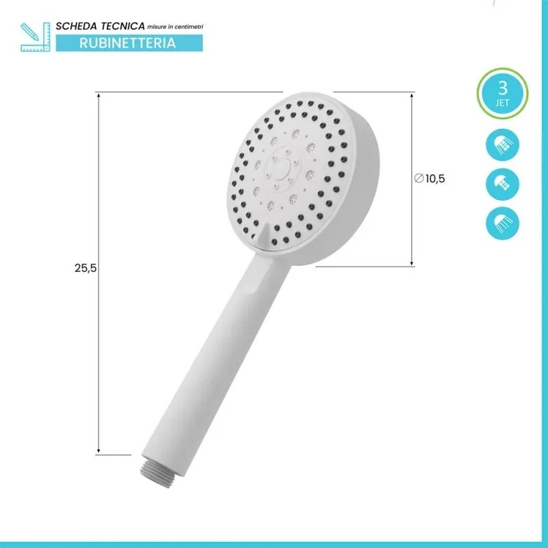 Doccino tondo 25,5cm bianco opaco multigetto a getti concentrici in ABS anticalcare Hidra