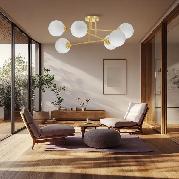 Lampadario a sospensione con supporto rigido 6xE27/35W/230V diametro 80 cm oro