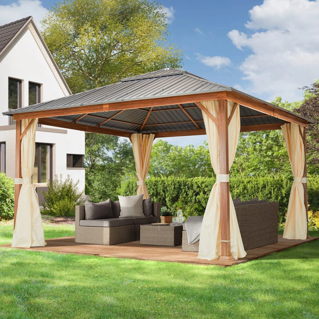 TOOLPORT Gazebo da giardino Forest Superior crema, 4x4 m in look rovere - (300188)