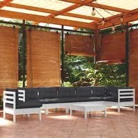 Set Divani da Giardino 9 pz con Cuscini Bianchi Legno di Pino 3096738