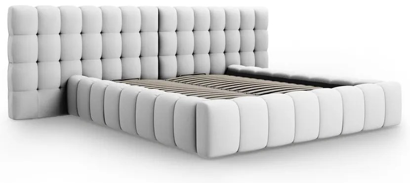 Letto matrimoniale imbottito grigio chiaro con spazio contenitivo e rete 200x200 cm Mamaia - Micadoni Home