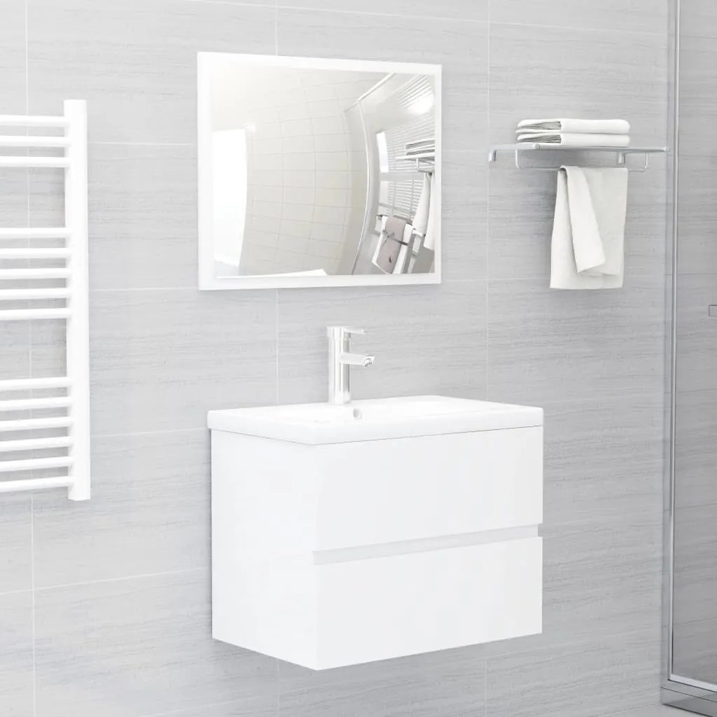 Set Mobili Da Bagno Bianco Lucido İn Truciolato /