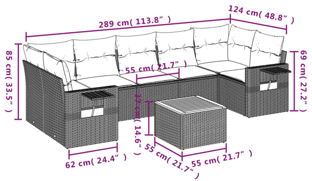 Set Divano da Giardino 8 pz con Cuscini Beige in Polyrattan