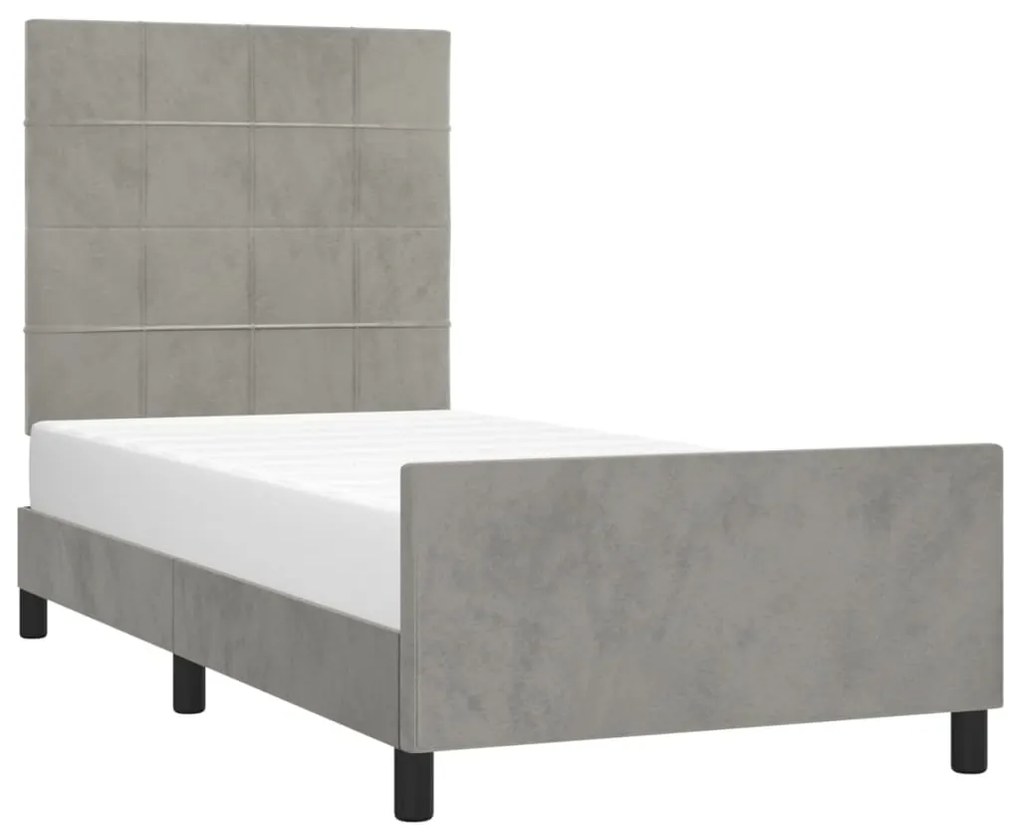 Giroletto con testiera grigio chiaro 90x200 cm in velluto